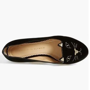Charlotte Olympia Velvety Kitty Ballet Flats